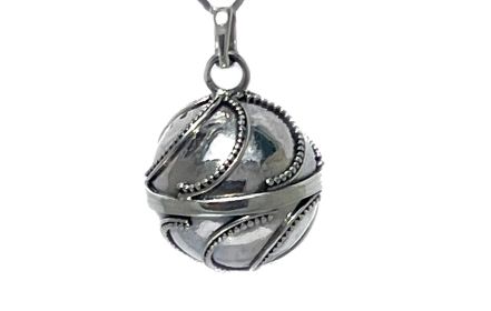 Sterling Silver 16 MM Chime Harmony Dream Ball Pendant  Swirls from 2 side circles