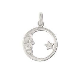 Sterling Silver Lunar Face & Star Pendant