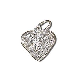Sterling Silver Diamond Cut Filigree Heart Pendant