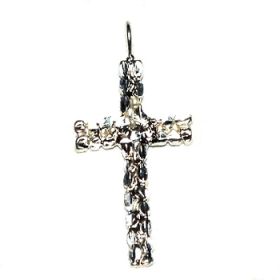 Sterling Silver Diamond Cut Rock Cross Pendant