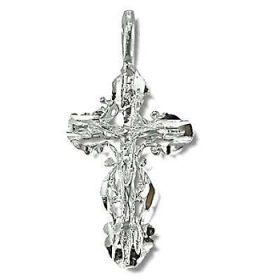 Sterling Silver  Diamond Cut  Flute Cross Pendant