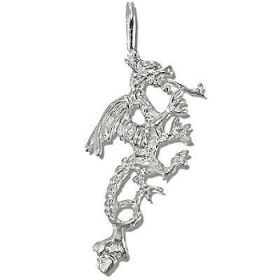 Sterling Silver Diamond Cut Fire Dragon Pendant
