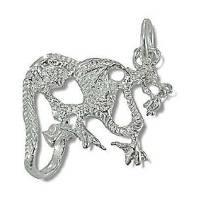 Sterling Silver Diamond Cut Serpent Dragon Pendant