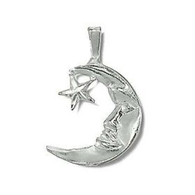 Sterling Silver Diamond Cut Lunar Face Star Pendant