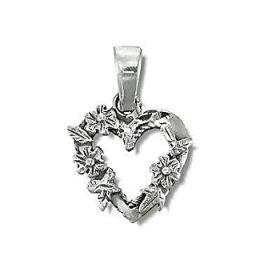 Sterling Silver Heart Flower Wreath Pendant