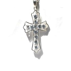 Sterling Silver Eleven CZ Open Work Cross Pendant