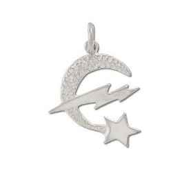 Sterling Silver Moon Star Lightning Bolt Pendant