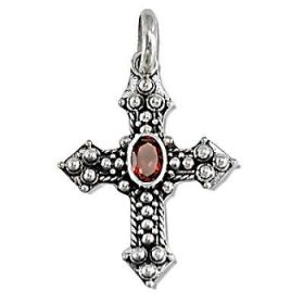 Sterling Silver Bali Hand-Made Facet Garnet Cross