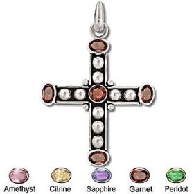 Sterling Silver Hand-Made Genuine Facet Stone Cross Pendant