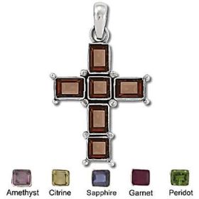 Sterling Silver Bali Hand-Made Genuine Facet Stone Cross