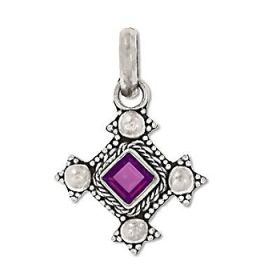 Sterling Silver Hand-Made Genuine Amethyst Bali Pendant
