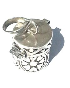 925 Sterling Silver Wide Cylinder Prayer Box Pendant Petal Design