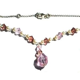 Sterling Silver Austrian Crystal and Pearl Chain Necklace.