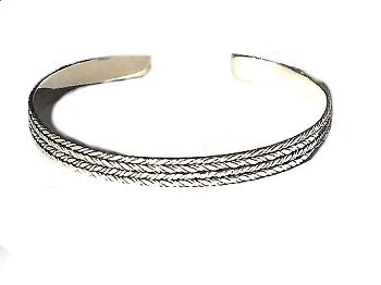 Sterling Silver Hand Made Bali 4 Rope Lines Bangle Cuff Bracelet