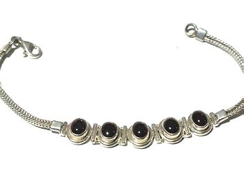Sterling Silver 7 1/2 Inch Bracelet with Garnet Stones