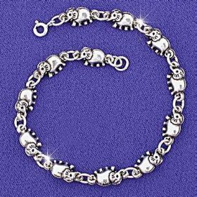 Sterling Silver 925 3-D Elephant Link Bracelet