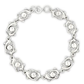 Sterling Silver Double Dolphin With Ball Link Bracelet