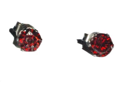 Stainless Steel 6 mm Red Garnet CZ Cubic Zirconia Stud Earrings