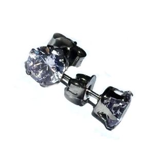 Stainless Steel 6mm Light Blue Tint CZ Cubic Zirconia Stud Earring