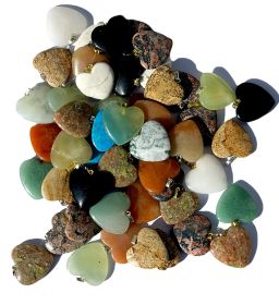 Wholesale Lot of 50 Hand Made Puff Hearts in Assorted Genuine Stones Pack of 50