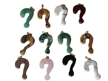Hand carved Question Mark ?  Stone Pendant - assorted Stones Sold by Piece