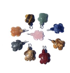 Hand Carved Turtle Genuine Stone Pendant - assorted Stones