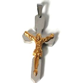 316L Stainless Crucifix with Golden Body Pendant