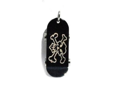 316L Stainless Steel  Black Skateboard with Skull and Bones Pendant