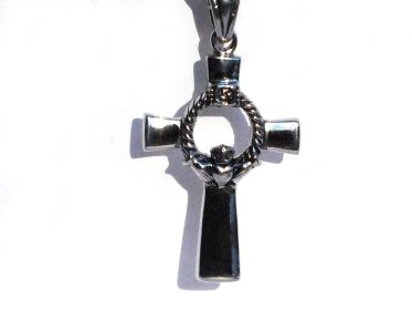 Stainless Steel Celtic Irish Claddagh Heart on Cross Pendant