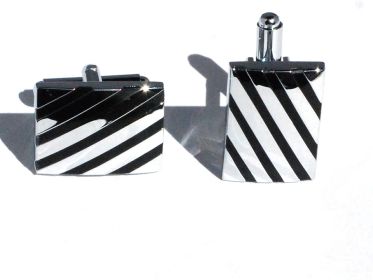 Diagonal Black Stripe Mens Polished Cuff Links