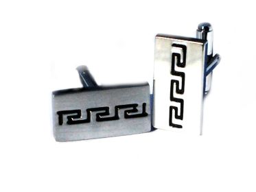 Classic Greek Key Design Polished Cuff Links