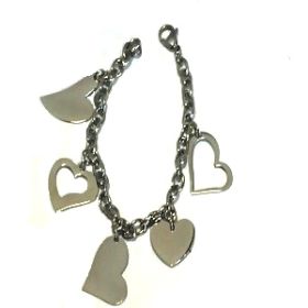 Stainless Steel 8  inch Charm Bracelet w/ 5 different Hearts