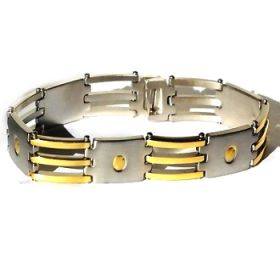 Men's Stainless Steel 9 inch Screw Design Bracelet with gold accents