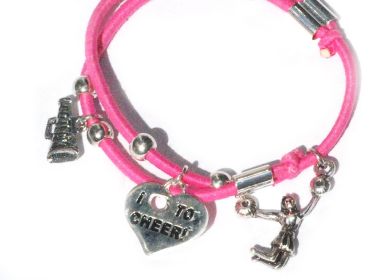 Pink Red 2013 Cheerleader Bracelet with 4 cheer leading Charms