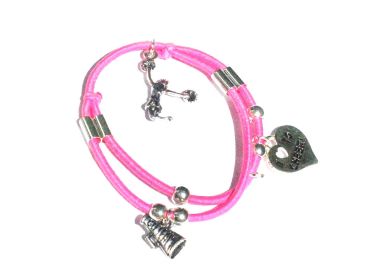 Pink Cheerleader Bracelet with 3 cheer leading Charms