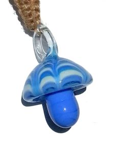 Hemp Necklace with Blue Glass Mushroom Pendant