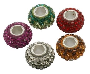 Sterling Silver Crystal European Beads Mixed Colors 4.5mm Hole