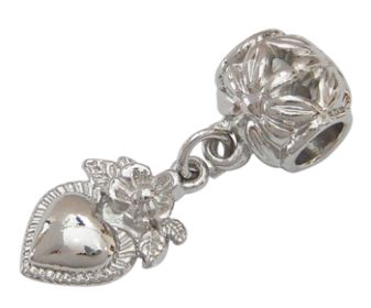 European Style Silver Bead with Dangle Heart 5mm Hole