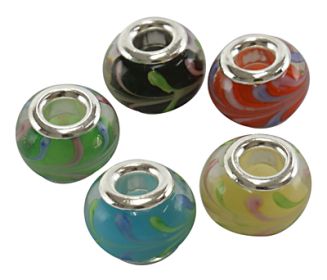 Lampwork 14mm European Rondelle Beads 5mm Hole Silver Color Core