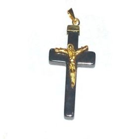 Golden Body Crucifix on a Hematite Cross Pendant