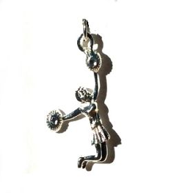 Silver Color Jumping Cheerleader with Pom Poms Charm Pendant