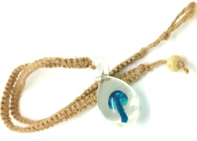 Blue Mushroom in Murano glass pendant on Hemp Choker Necklace