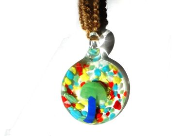 Blue Mushroom in Round Glass Psychedelic Background Hemp Necklace