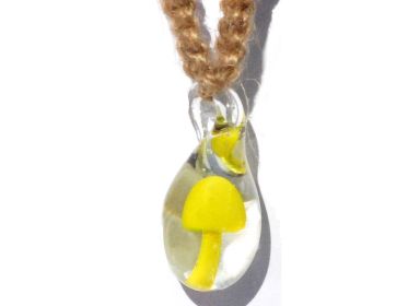 Yellow Mushroom in Murano glass pendant on Hemp Choker Necklace