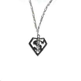 Silvertone Hip Hop Dollar Sign $ Pendant on Figaro Neck Chain