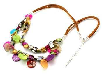 Flat faux Suede Cord 19.5 Inch Colorful Shell Necklace
