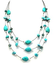 22 Inch 3 Strands Turquoise Necklace with Spacer and Faceted Beads