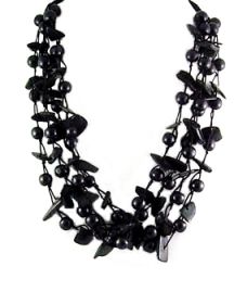 23 Inch Black Coco and Wood Bead 4 Strands Necklace