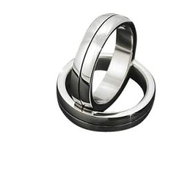 Men's Stainless Steel Round Edge Ring w/ center black linear line