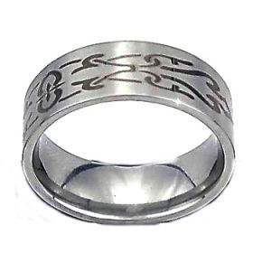 Men's 316L Stainless Steel Tribal Engraved 8 mm Band Ring